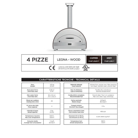 Forno 4 Pizze Classico Linea Legna