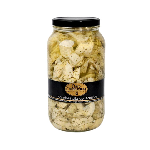 Carciofi a Spicchi alla Contadina Cuidadosamente seleccionados y cortados en prácticos cuartos de galón, ofrecidos con una receta más y más sabrosa, sazonados con especias para hacerlos ideales como aperitivo, guarnición o para disfrutar con un aperitivo. Aprovecha la linea gourmet en Gourmitalia.cl